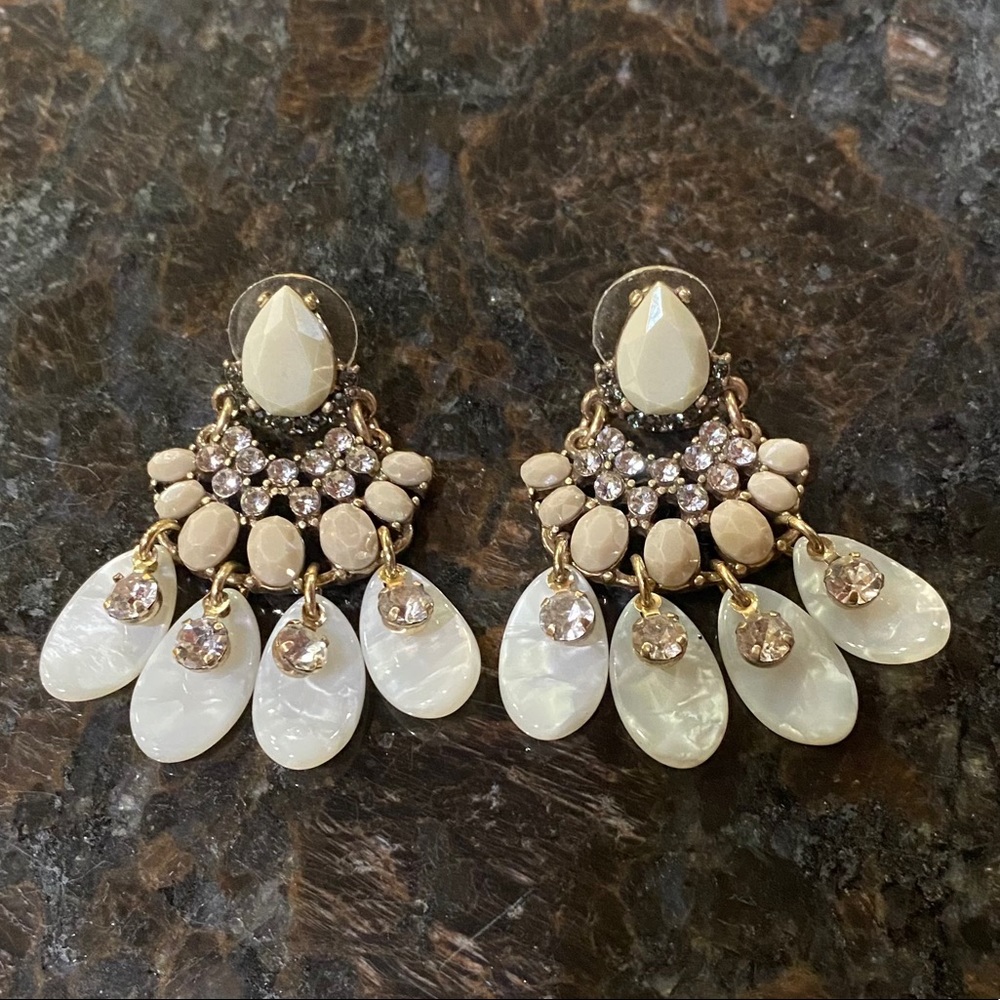 White & Tan Jewel & Rhinestone Earrings